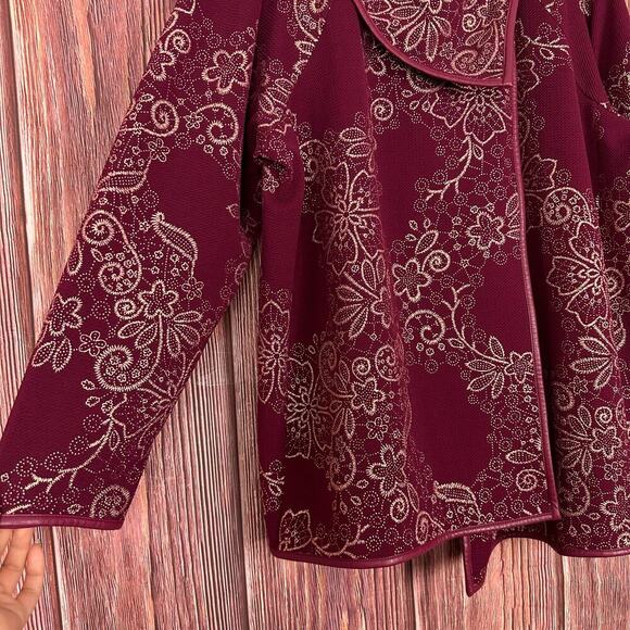 Susan Graver Foil Printed Textured Knit Jacket Red Single Button Womens Size 2X - Picture 4 of 7